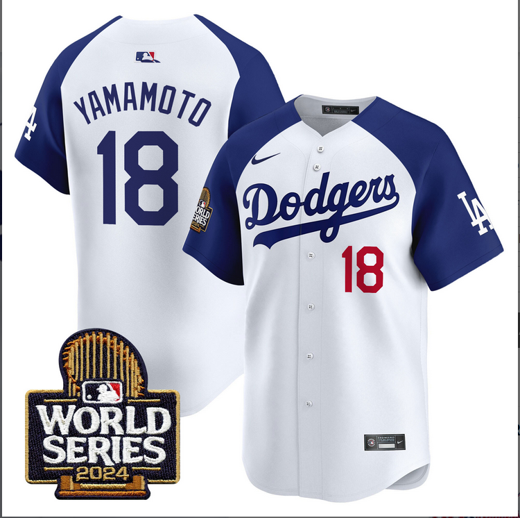 Men MLB Los Angeles Dodgers #18 Yamamoto white 2024 World Series Champions Patch Limited Jersey20241105 style 1